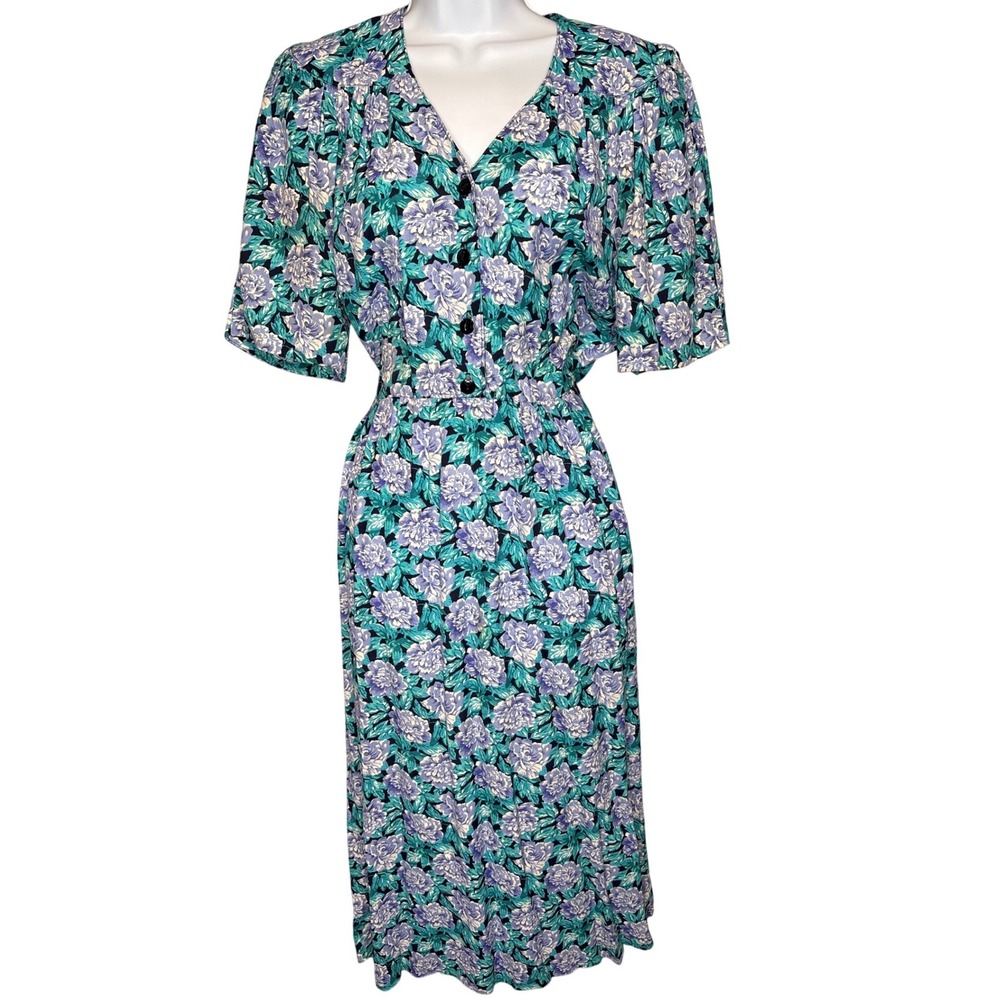 VTG 90s E.D. Michaels Womens Blue Floral Midi Tea Dress Sz S Cottagecore Prairie